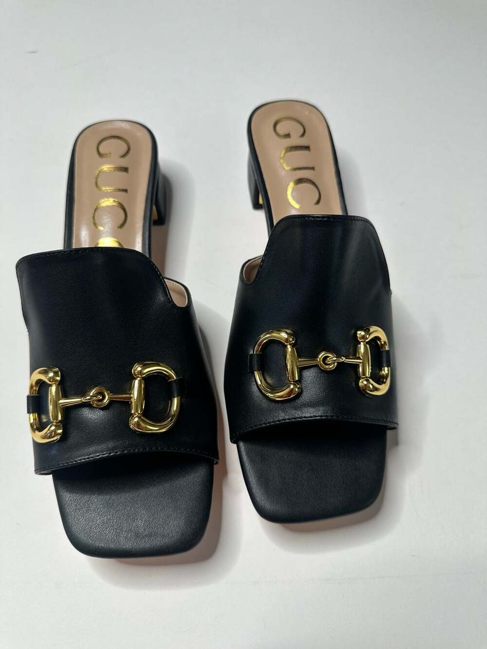 Gucci Black Leather Horsebit Block Heel Mules Size 41